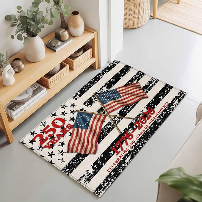 Area Rug 2x3ft, Independence Day 250th Anniversary Washable Rugs for Living Room Bedroom, Retro USA Flags Soft Non-Slip Area Rugs Rectangle Floor Carpet for Dining Room