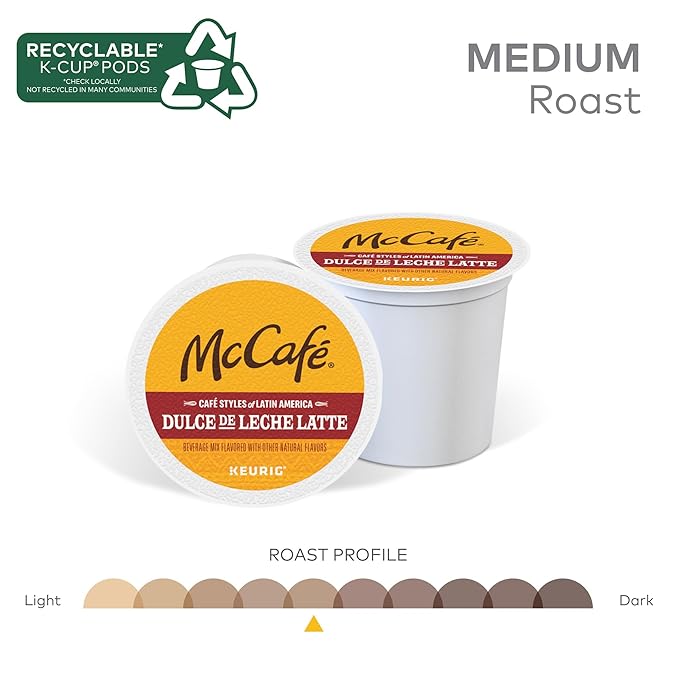 McCafé Dulce de Leche Latte, One Step Latte Single Serve Keurig K-Cup Pods, Flavored Coffee, 60-Count Box (6 Packs of 10)