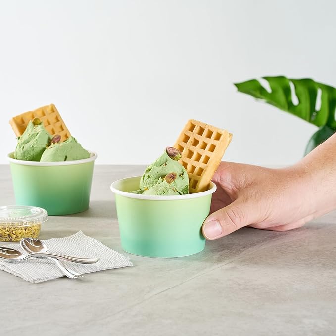 Restaurantware Ice Cream Cups 200 Pack of 8 oz Leak-Resistant Disposable Dessert Bowl Frozen Yogurt Cup Round Paper Container For Cold And Hot Desserts