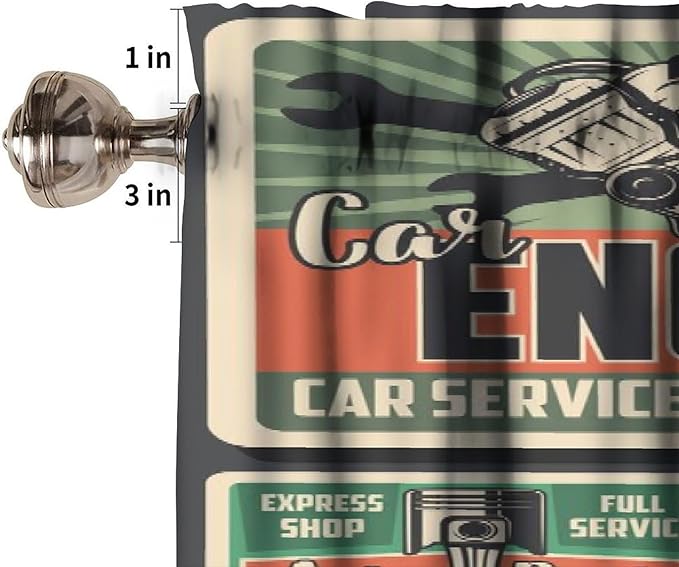 Cars Repair Service Valance Curtain Vintage Car Spare Parts, Auto Repair Service and Mechanic Garage Curtains Valances for Kitchen Living Room Bathroom Decor with Rod Pocket, One Panel 54X18 Inches