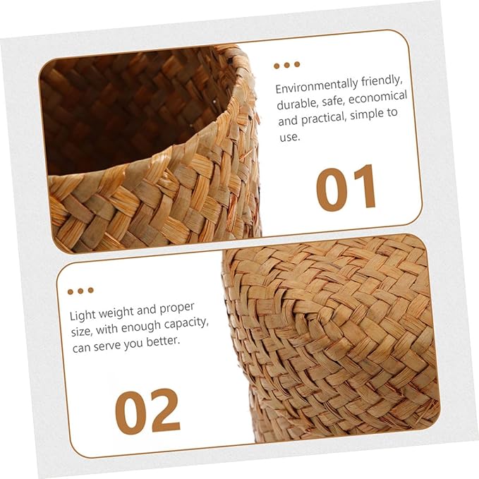 4pcs Hand Woven Seagrass Storage Baskets Lid Rustic Decorative Bins for Organizing Home Kitchen Party Supplies Lightweight Reusable Miniature Containers Yellow
