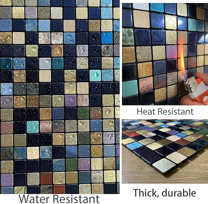 10 Sheets Peel and Stick Backsplash Tile, Self-Adhesive Mosaic Tile, Stick on Kitchen, Bathroom Vanities, Fireplace Décor, Laundry Table (10, Mixed Green and Blue)