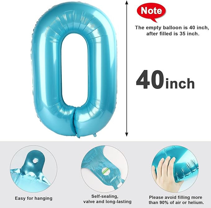 Number 0 Balloons 40 Inch Pastel Blue Number Balloons for 10 20 30 40 50 60 70 80 90 100 Numbers Balloon Birthday Decorations Wedding Event Baby Shower
