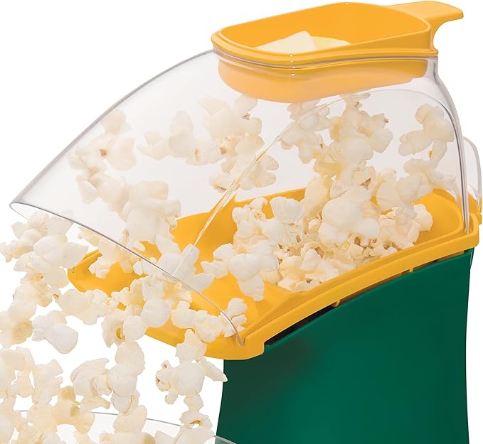 Presto 04870 Poplite Hot Air Popcorn Popper - Built-In Measuring Cup + Melts Butter, Easy to Clean, Built-In Cord Wrap, 18 Cups, Green/Gold