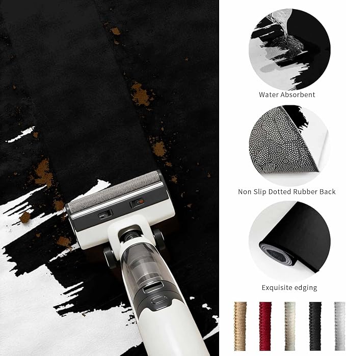 Washable Round Area Rug Abstract Black Graffiti Texture Circle Rugs Floor Carpet for Living Room Bedroom, Modern Minimalist Art Soft Non Slip Round Rug 3ft