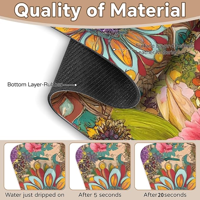 Bohemian Floral Sink Faucet Mat, Vintage Kitchen Faucet Absorbing Mat, Diatomaceous Earth Sink Splash Guard for Kitchen & Bathroom, Exotic Home Decor Accessory, 15.4"x5.7"