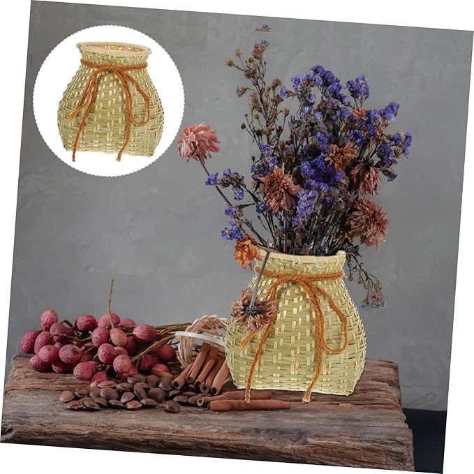 Unomor 1pc Handmade Bamboo Woven Storage Basket for Flower Arrangement and Organizing Multi-purpose Container for Home and Sundries Random Style