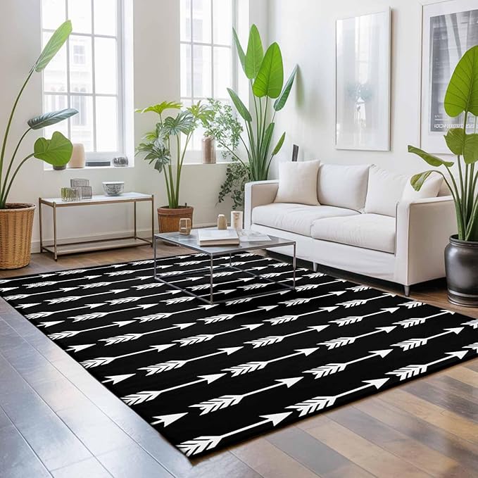 Area Rug 4x6ft, Tribal Style Arrows Pattern Washable Rugs for Living Room Bedroom, Black Background Soft Non-Slip Area Rugs Rectangle Floor Carpet for Dining Room