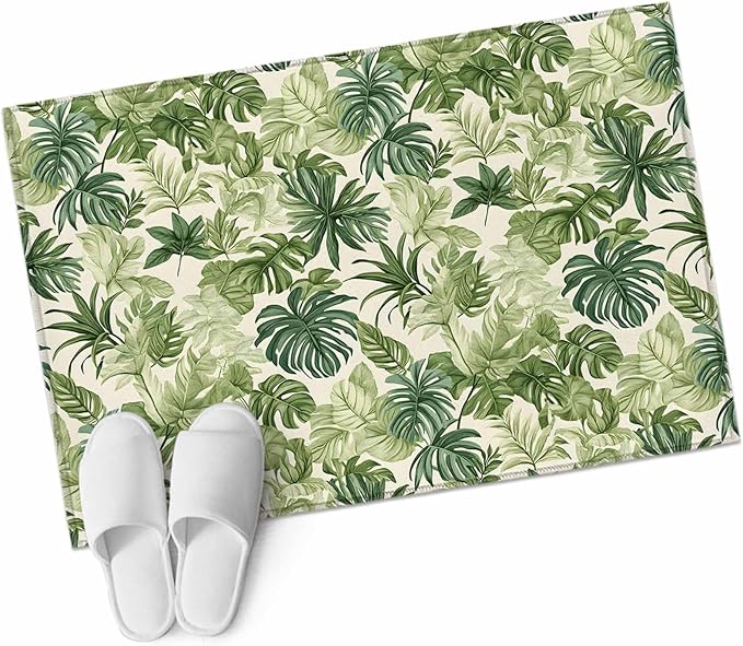 Area Rug 2x3ft, Green Palm Leaf Watercolor Washable Rugs for Living Room Bedroom, Summer Tropical Leaves Soft Non-Slip Area Rugs Rectangle Floor Carpet for Dining Room