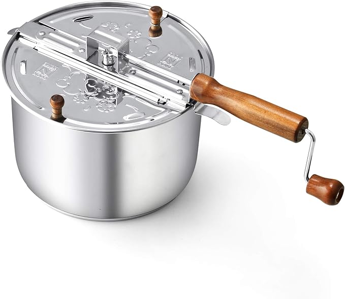 Cook N Home Stovetop Popcorn Popper with Crank, 6 Quart Stainless Steel Popcorn Pot, Silver