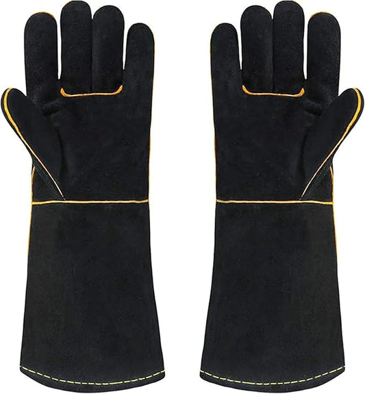 Heat Resistant Gloves for Grill BBQ,Long Sleeve Grill Gloves for Baking,Oven,Fireproof, Stove,Welder,Welding,Fireplace (Black-Yellow)