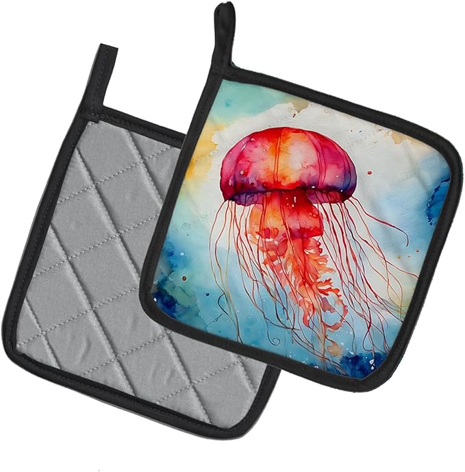 Caroline's Treasures Jellyfish Pair of Pot Holders Kitchen Heat Resistant Pot Holders Sets Oven Hot Pads for Cooking Baking BBQ, 7 1/2 x 7 1/2