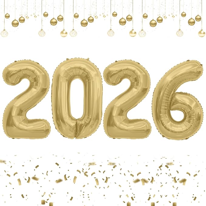 2026 Balloons, 2026 Number Balloons, 40 Inch Large Foil Graduation Balloon 2026 Numbers for Graduation Decorations Class of 2026, Birthday, Anniversary, New Year Eve Party Decorations, Matt Gold