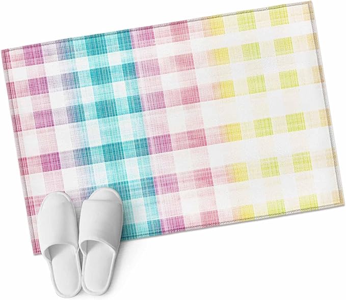 Area Rug 2x3ft, Easter Red Yellow Blue Stripes Washable Rugs for Living Room Bedroom, Abstract Buffalo Plaid Soft Non-Slip Area Rugs Rectangle Floor Carpet for Dining Room