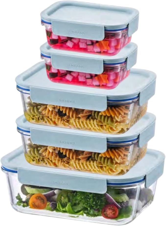 LocknLock LNG455S5M The Clear Heat-Resistant Borosilicate Glass Food Storage Set, 10-Piece (5 Containers + 5 Lids) - Mint