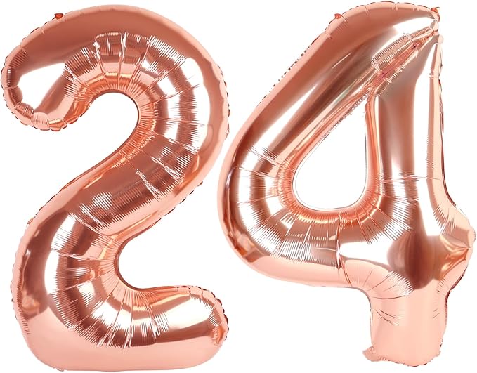 Number Balloon 40 Inch, 24 Number Balloons, Rose Gold 42 Happy Birthday Decorations for Women Men, Ballons 24th for Wedding Anniversaries Party