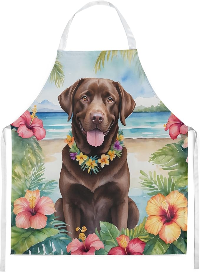 Caroline's Treasures Chocolate Labrador Retriever Luau Apron Cooking Kitchen Server Baking Crafts Gardening for Adult Women Men, Unisex, Large, Multicolor