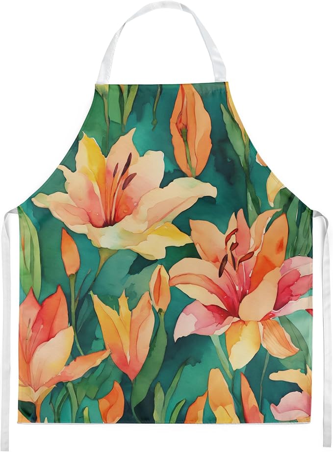 Caroline's Treasures Lilies in Watercolor Apron Cooking Kitchen Server Baking Crafts Gardening for Adult Women Men, Unisex, Large, Multicolor