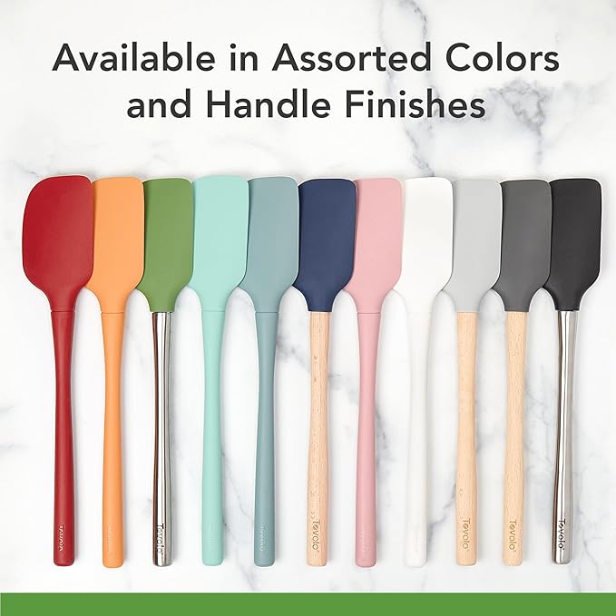 Tovolo Silicone Spatula Wooden Handle for Cooking Baking Mixing, Heat Resistant Food Safe BPA Free Flexible Silicone Baking Spatula with Wood Handles Kitchen Utensils Nonstick Safe, Blue Slate
