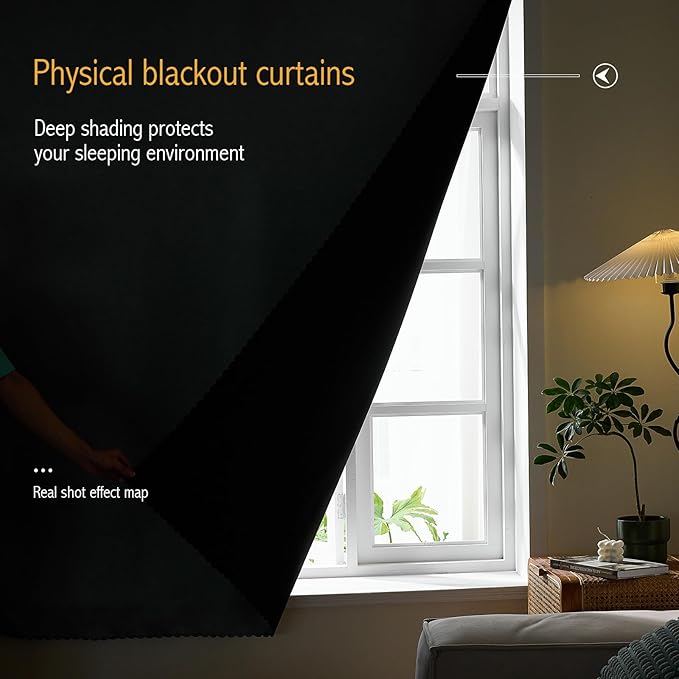 AJAZZ Self Adhesive Curtains 100% Blackout Shades Window Cover Sticky Curtain Portable Easy Open Blackout Curtains for Bedroom Living Room No Drilling (Silver, 47" W x 96" L) 1 Panel