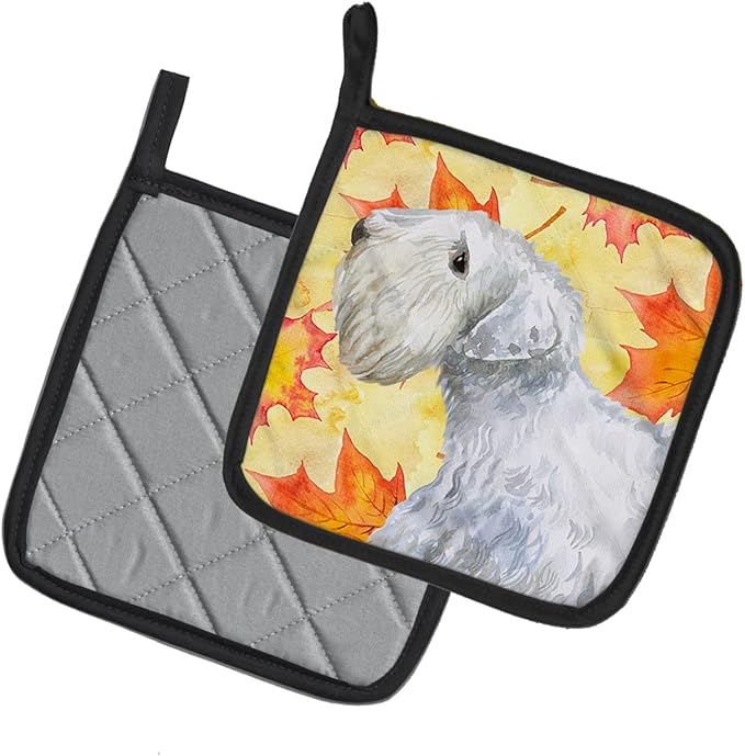 Caroline's Treasures BB9945PTHD Sealyham Terrier Fall Pair of Pot Holders, Yellow Kitchen Heat Resistant Pot Holders Sets Oven Hot Pads for Cooking Baking BBQ, 7 1/2 x 7 1/2