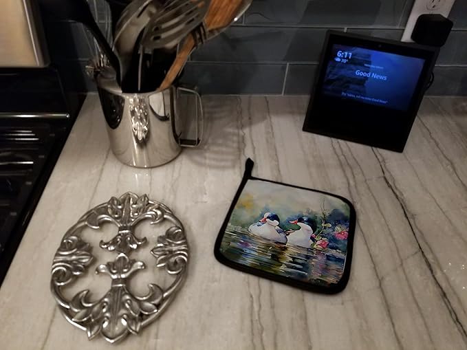 Caroline's Treasures Bufflehead Pair of Pot Holders Kitchen Heat Resistant Pot Holders Sets Oven Hot Pads for Cooking Baking BBQ, 7 1/2 x 7 1/2