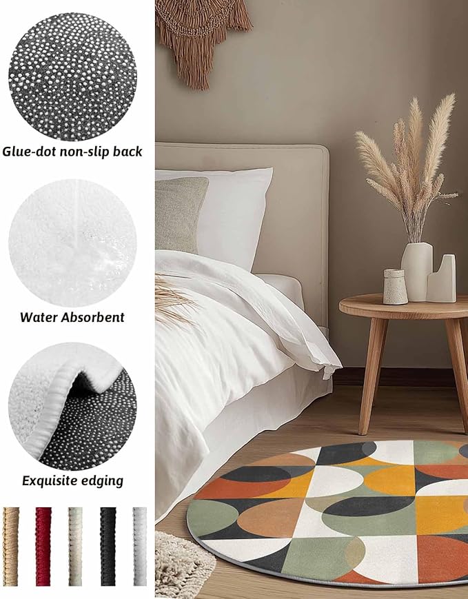 Round Area Rug,Mid Century Color Block Abstract Geometric Circle Living Room Rug Non-Slip Rugs Indoor Carpet,Colorful Nordic Style Soft Comfort Rugs for Bedroom KidsRoom Nursery