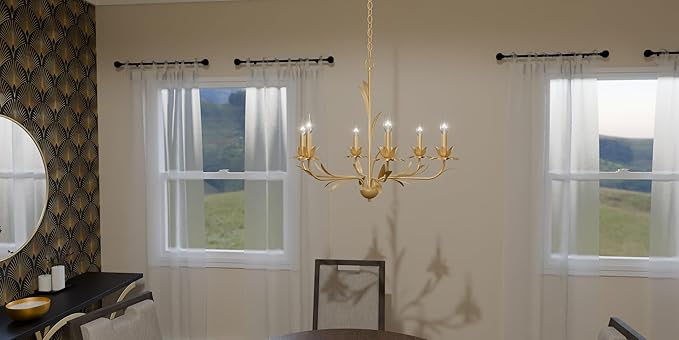 Quoizel Maria 6-Light Gold Leaf Chandelier with Nature-Inspired Leaf Details, Traditional Candle-Style Chandelier for Dining Room, Living Room, Kitchen, Bedroom, or Office