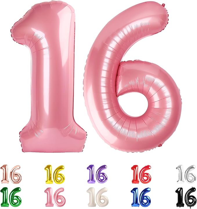 Pearl Pink Number Balloons 16, 40 In 16th Birthday Decorations for Boys Girls, Happy 61st Birthday Party Decorations Balloons for Engagement, Wedding, Celebration Party, Graduations