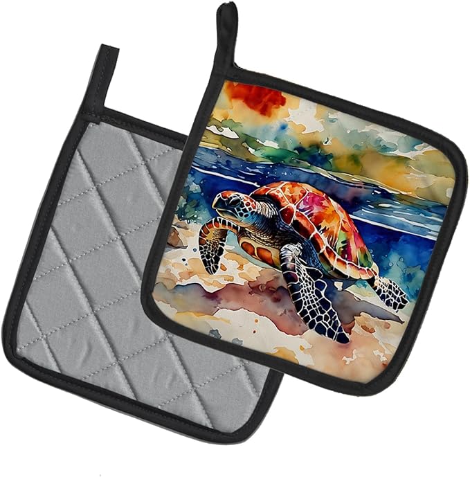Caroline's Treasures Loggerhead Sea Turtle Pair of Pot Holders Kitchen Heat Resistant Pot Holders Sets Oven Hot Pads for Cooking Baking BBQ, 7 1/2 x 7 1/2