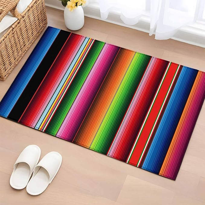 Area Rug 2x3ft, Mexico Art Colorful Stripes Washable Rugs for Living Room Bedroom, Color Gradient Lines Soft Non-Slip Area Rugs Rectangle Floor Carpet for Dining Room