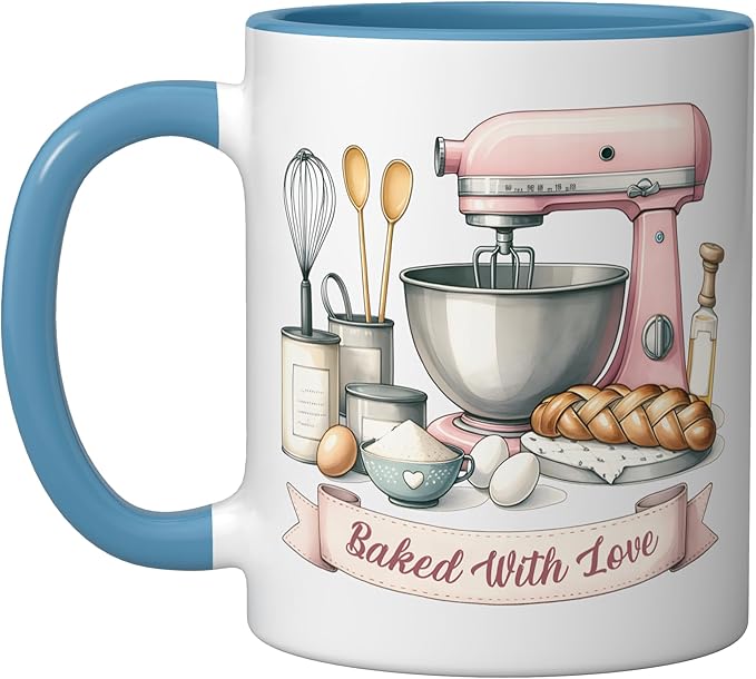 Baker Women Mom Wife Funny Baking Humor Bake Love Mama Girl Ceramic Mug, Blue/White