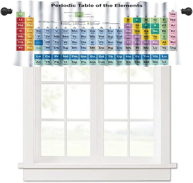 Periodic Table Valance, Modern Science Educational Learning Knowledge Short Window Drapes for Studernts Kids Teatcher School Classroom Bedroom Kitchen, 54x18Inch