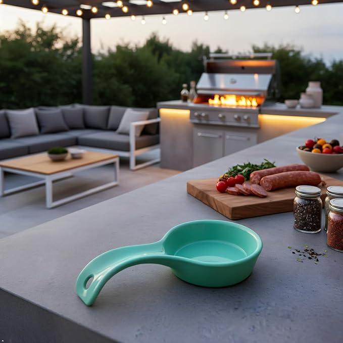 Reston Lloyd Kitchen Counter Utensil Spoon Rest, Ladles, Spaghetti Forks, & Spatulas, Durable BPA-Free Plastic – Dishwasher Safe, Décor, Space Saving Hanging Hole on Handle, Aqua