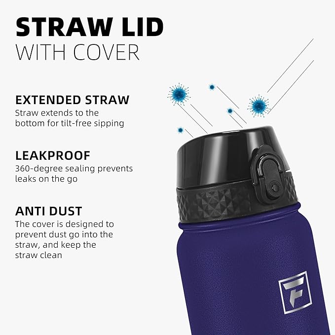Fanhaw 32 oz Insulated Stainless Steel Water Bottle with Straw Lid, Leakproof Sports Bottle for Men, Women & Teens (Purple Green)