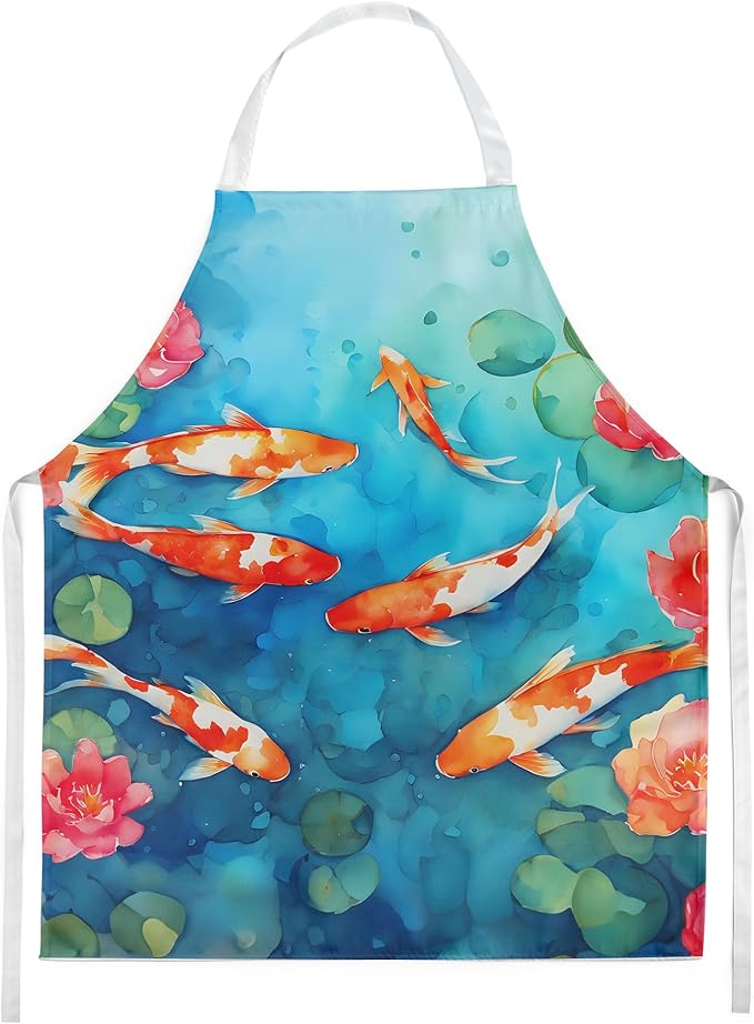Caroline's Treasures Koi Fish Apron Cooking Kitchen Server Baking Crafts Gardening for Adult Women Men, Unisex, Large, Multicolor