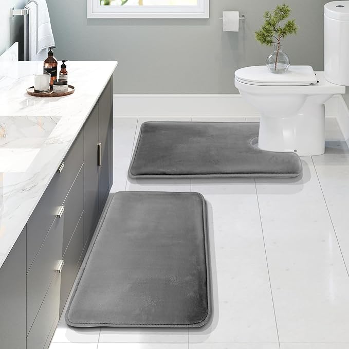 Clara Clark Bathroom Rugs, Velvet Memory Foam Bath Mat, Non-Slip Bath Rugs, Machine Wash, Dries Quickly, Ultra Soft Plush Bath Mats for Bathroom,