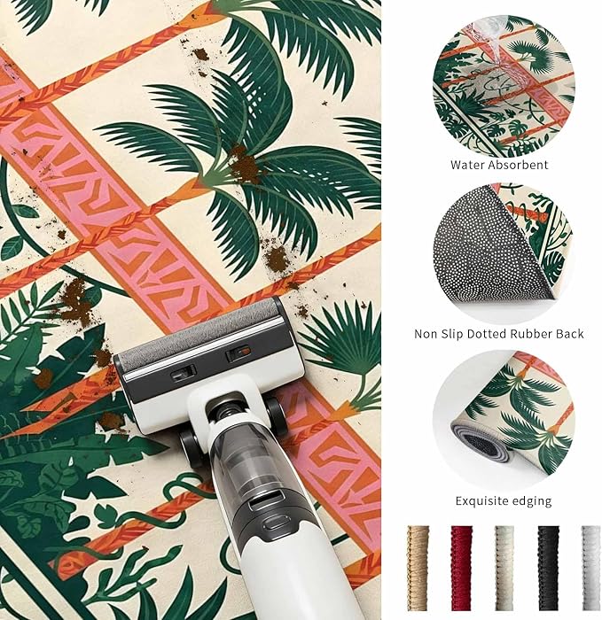 Area Rug 3x5ft, Vintage Sage Green Tall Palm Trees Washable Rugs for Living Room Bedroom, Summer Tropical Plants Soft Non-Slip Area Rugs Rectangle Floor Carpet for Dining Room