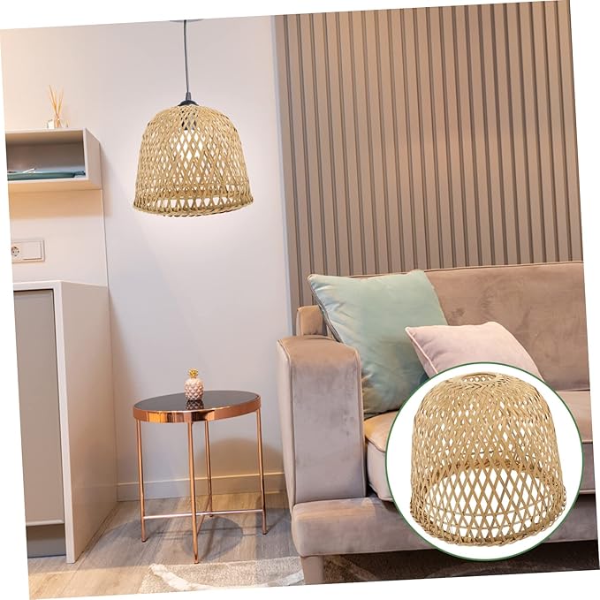 2pcs Bamboo Lampshade Rattan Light Fixture Boho Hanging Light Pink Tile Stickers Light Covers for Ceiling Lights Lampshades for Ceiling Lights Fan Bamboo Weaving Desk Lamp To Weave(Khakix2pcs,24.5x24.