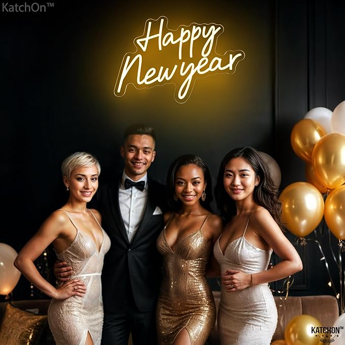 KatchOn, Happy New Year Neon Sign - 16x11 Inch | Happy New Year Led Neon Sign for New Years Decorations 2026 | NYE Lighted Sign, New Years Eve Party Supplies 2026 | New Year Light Up Sign