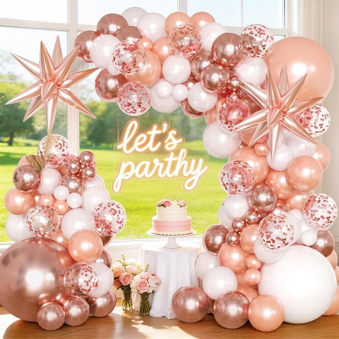 KARLURE Rose Gold Balloons Arch Kit with Metallic Rose Gold Confetti Balloons for Mothers Day Decorations Baby Shower Bridal Shower Wedding Birthday Party 2026 Graduation Anniversary Decorations