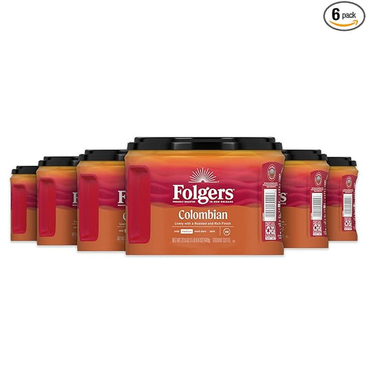 Folgers Colombian Ground Coffee, Medium Roast, 22.6 Oz. Canister (Pack of 6)