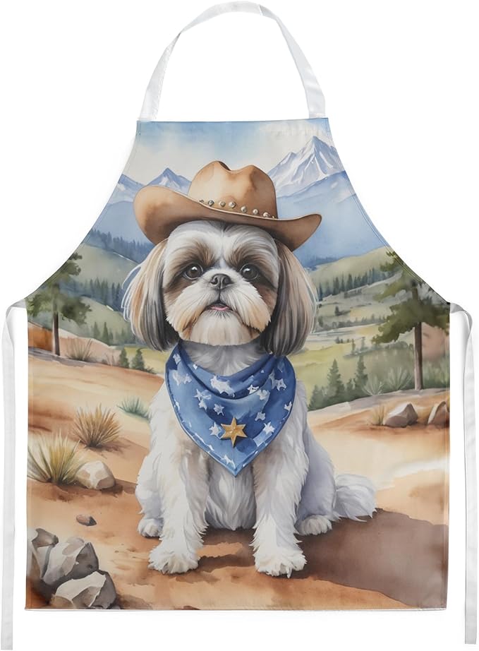Caroline's Treasures Shih Tzu Cowboy Welcome Apron Cooking Kitchen Server Baking Crafts Gardening for Adult Women Men, Unisex, Large, Multicolor
