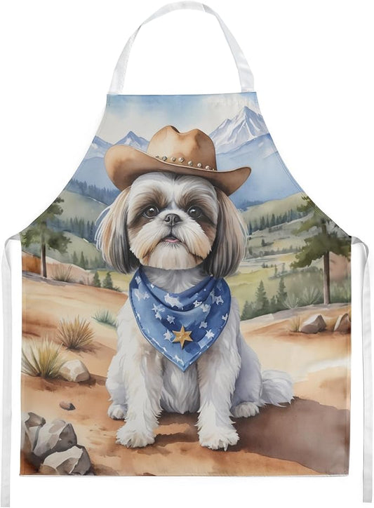 Caroline's Treasures Shih Tzu Cowboy Welcome Apron Cooking Kitchen Server Baking Crafts Gardening for Adult Women Men, Unisex, Large, Multicolor