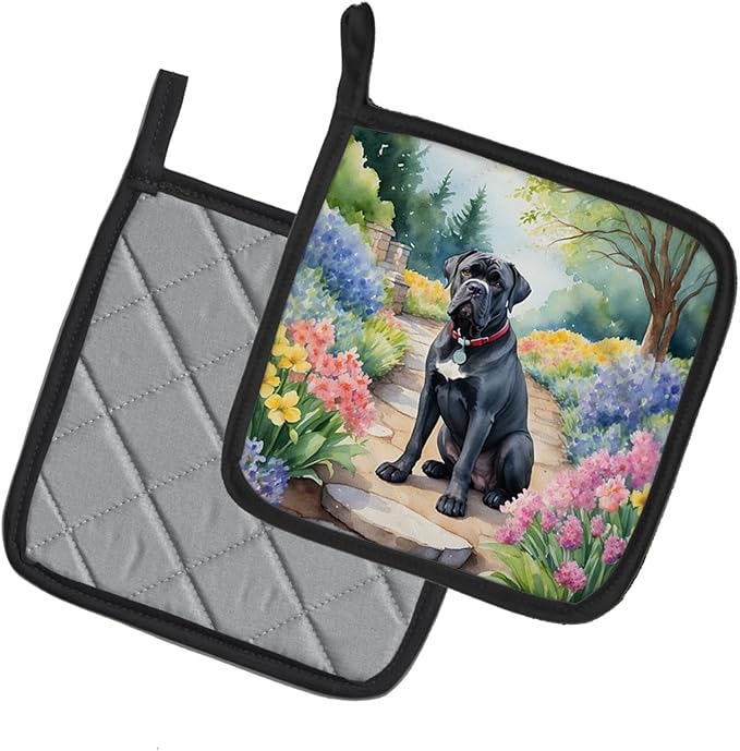 Caroline's Treasures Cane Corso Spring Path Pair of Pot Holders Kitchen Heat Resistant Pot Holders Sets Oven Hot Pads for Cooking Baking BBQ, 7 1/2 x 7 1/2