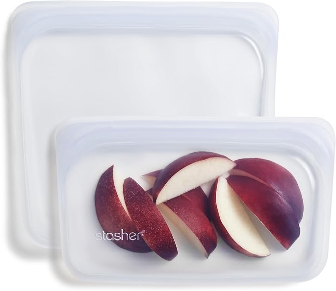 Stasher Silicone Reusable Food Storage Bags, 2-Pack, Reusable Freezer Bags, Microwave, Dishwasher, Oven Safe, Sous Vide, Premium Lunch Containers, Eco Friendly, Food-safe Silicone Snack Bag, Clear