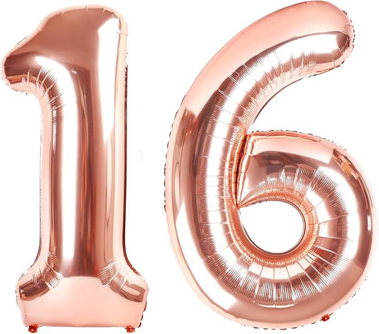Rose Gold Number 16 Balloon, Number Balloons for Boys Girls, 40 Inch 61 Balloons for Birthday, Anniversaries, Big Events, School Class Party