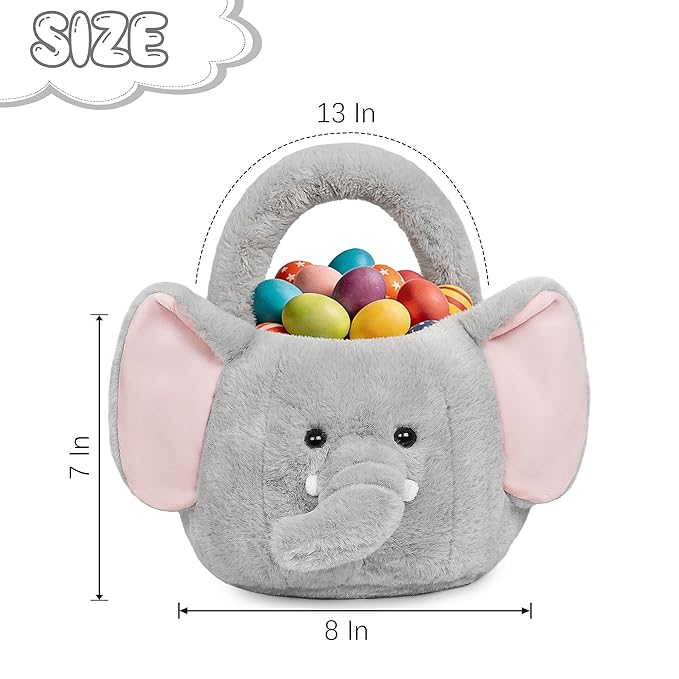 Easter Basket, Easter Baskets for Kids,Elephant Baskets with Handle for Gifts Empty, Bunny Egg Hunting, Basket Stuffers Essentials