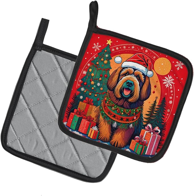 Caroline's Treasures Briard Christmas Pair of Pot Holders Kitchen Heat Resistant Pot Holders Sets Oven Hot Pads for Cooking Baking BBQ, 7 1/2 x 7 1/2