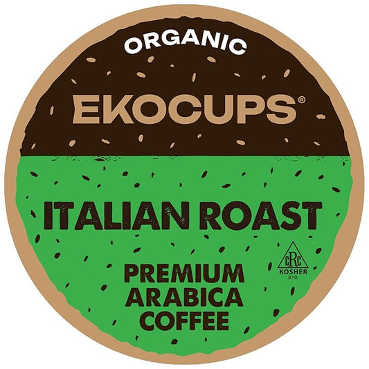 EKOCUPS Organic Italian Roast Coffee Pods, Extra 30% More Coffee Per Cup, Artisan Fair Trade Dark Roast, Italian Roast for Keurig K Cup Machines, Recyclable Pods, 40 Count